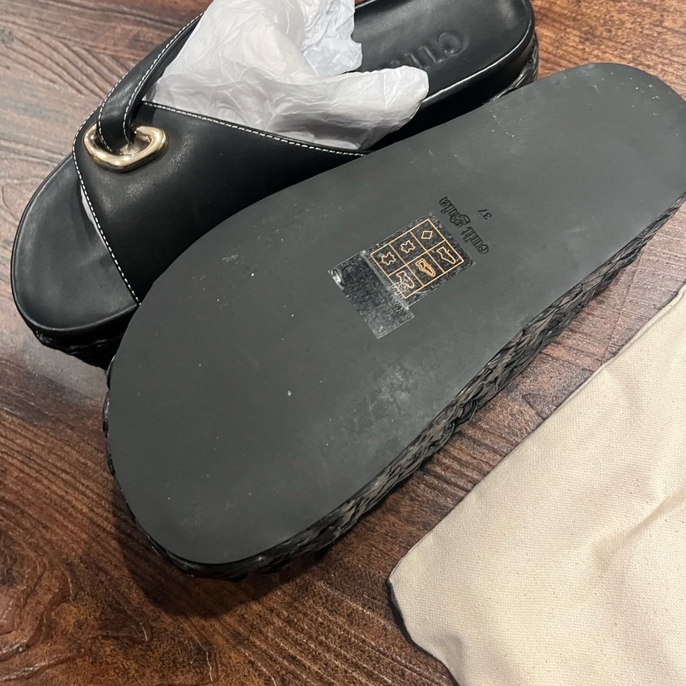 BRAND NEW! Cult Gaia Blythe Black Platform Sandals with Gold Detail - Picture 4 of 6
